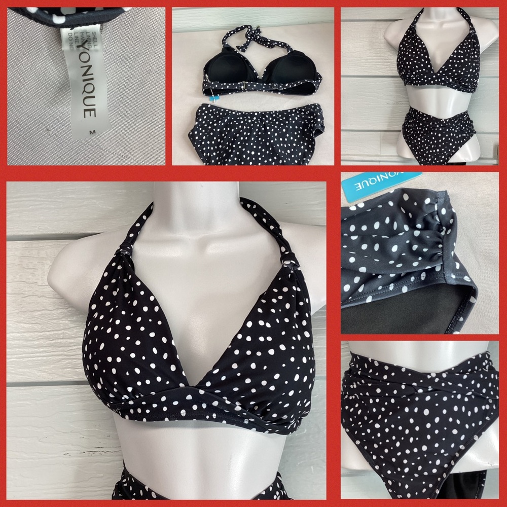 Women’s Black Polka Dot Halter Bikini Set.49 - Picture 5 of 8